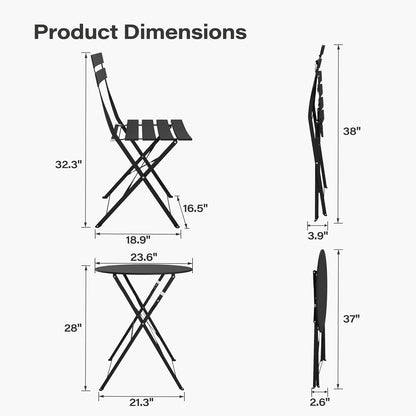 LAUSAINT HOME 3-Piece Steel Folding Bistro Set, Premium Weather-Resistant Patio Table &amp; Chairs