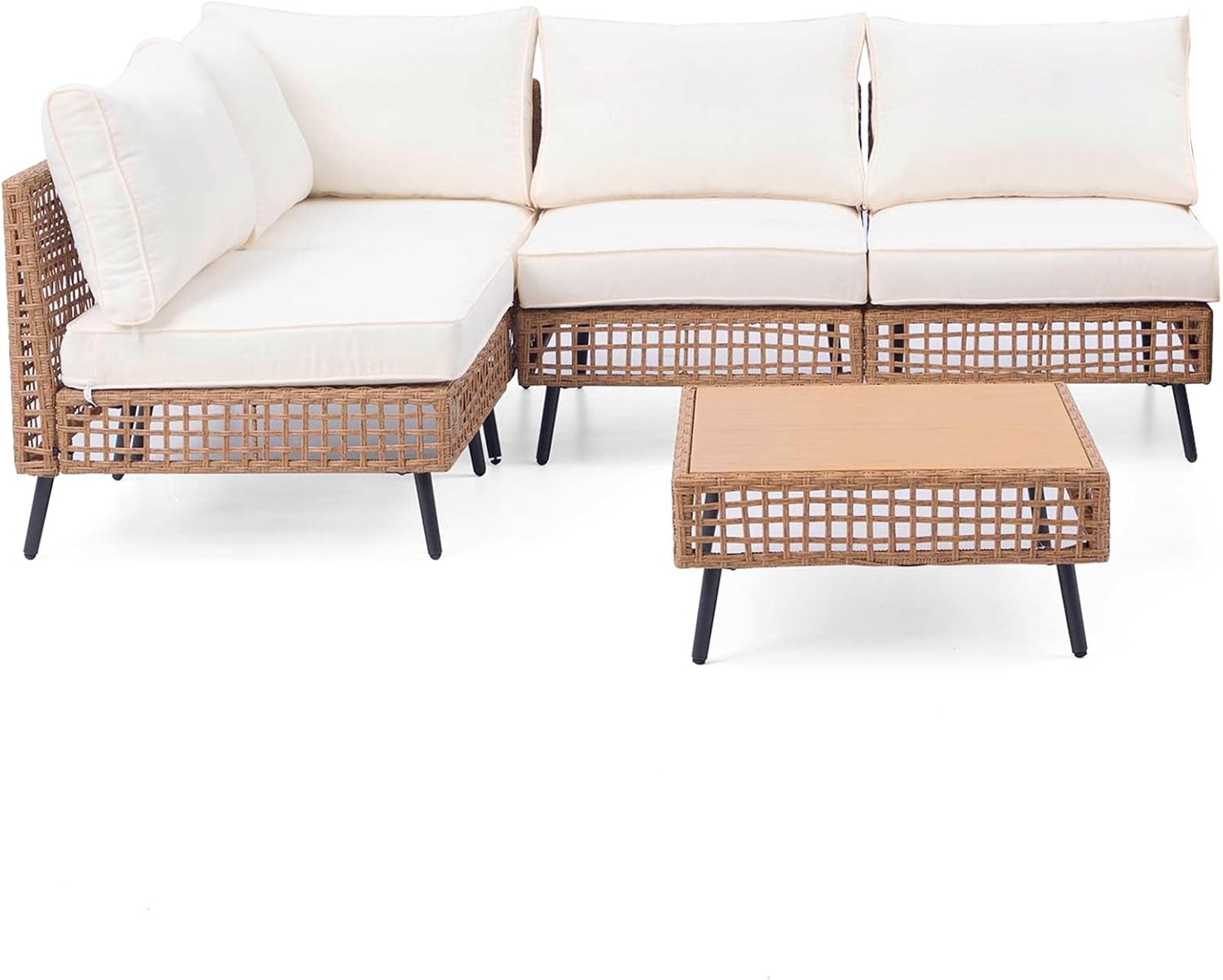 LAUSAINT HOME Outdoor Sectional Sofa Set All-Weather Patio Conversation Set with Thick Cushions