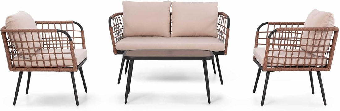 LAUSAINT HOME L-Shaped Outdoor Furniture Set, Wicker Rattan Patio Sectional