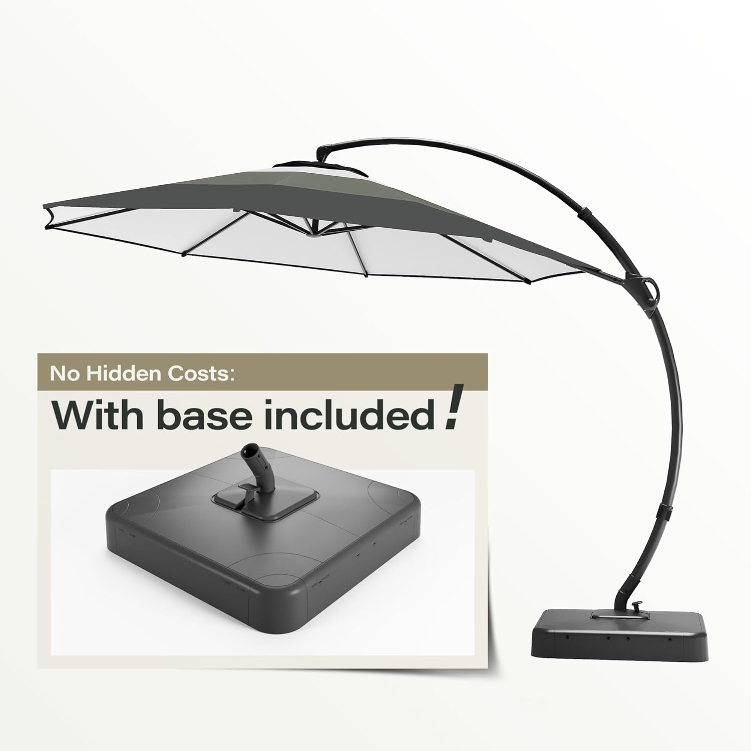 LAUSAINT HOME 11 Ft Outdoor Patio Umbrella with Base, Deluxe Curvy Cantilever Umbrella Heavy Duty with 360° Rotation