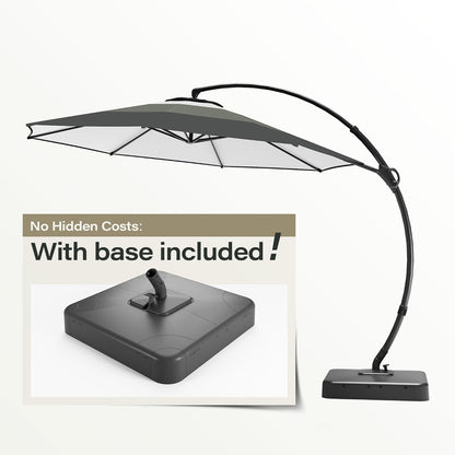 LAUSAINT HOME 11 Ft Outdoor Patio Umbrella with Base, Deluxe Curvy Cantilever Umbrella Heavy Duty with 360° Rotation