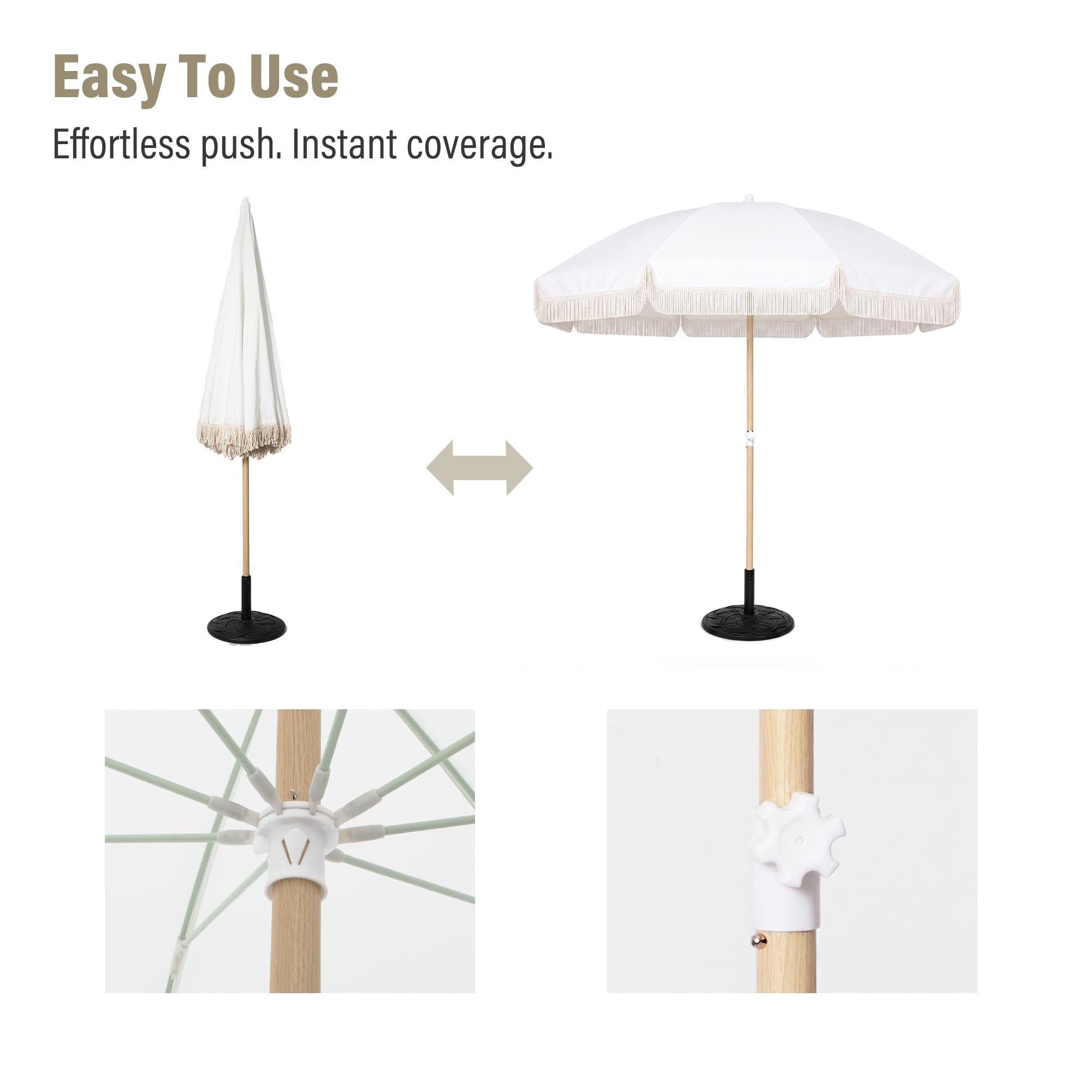 LAUSAINT HOME 8ft Boho Beach Umbrella, UPF 50+ Sun Protection Outdoor Patio Umbrella with 8 Fiberglass Ribs, Rust-Resistant Frame for Garden, Poolside, Lawn, Backyard