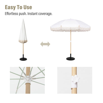 LAUSAINT HOME 8ft Boho Beach Umbrella, UPF 50+ Sun Protection Outdoor Patio Umbrella with 8 Fiberglass Ribs, Rust-Resistant Frame for Garden, Poolside, Lawn, Backyard