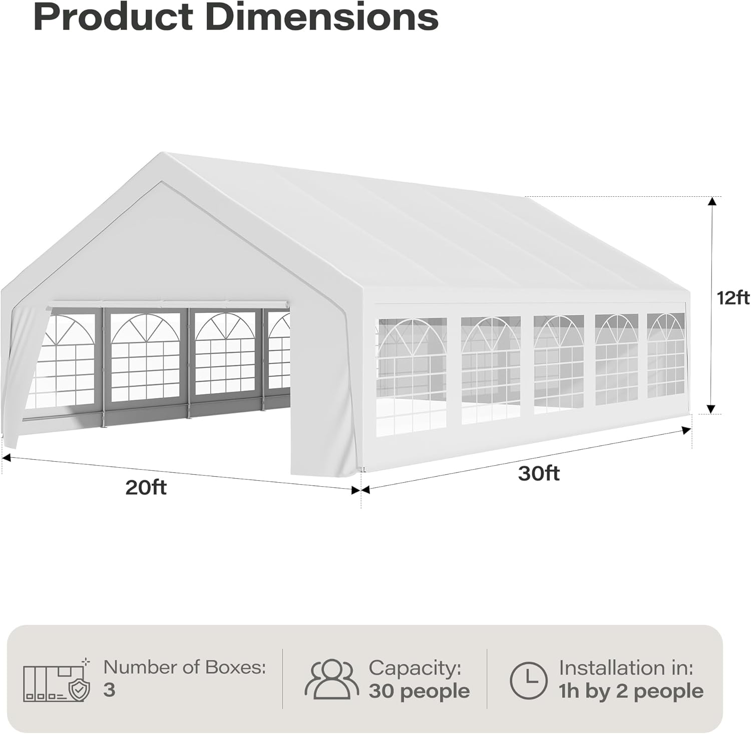 LAUSAINT HOME Party Tent Canopy, Waterproof Heavy-Duty Event Shelter with Removable Sidewalls