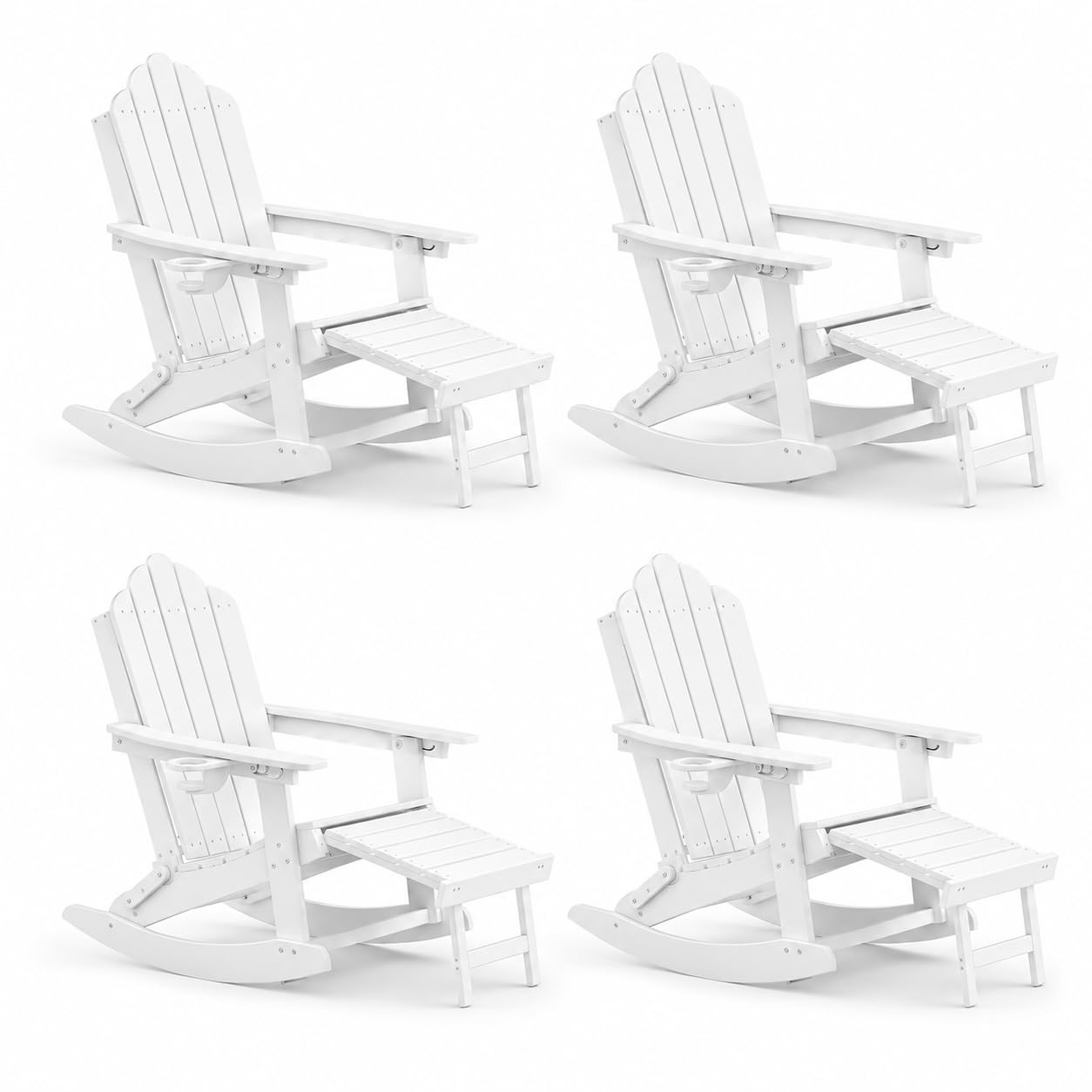 LAUSAINT HOME Folding Adirondack Rocking Chairs Set with Retractable Ottomans, 3-Position Adjustable Backrests and Cup Holders