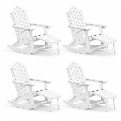 LAUSAINT HOME Folding Adirondack Rocking Chairs Set with Retractable Ottomans, 3-Position Adjustable Backrests and Cup Holders