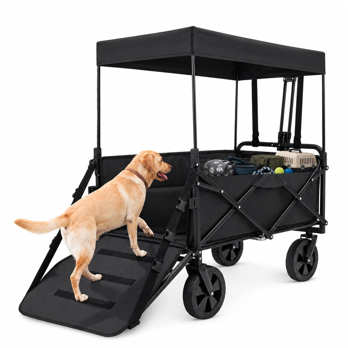 LAUSAINT HOME 3-in-1 Folding Pet Wagon with Canppy for Senior,Elderly, Injured Dogs, Heavy Duty Utility Medium &amp; Large Dog Stroller Cart, All-Terrain Collapsible Wagon for Beach, Shopping, Camping