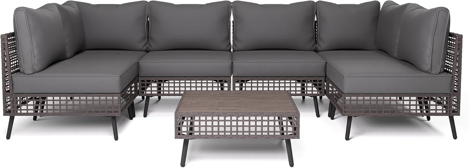 LAUSAINT HOME 7 Pieces Outdoor Sectional Sofa Set All-Weather Patio Conversation Set with Thick Cushions