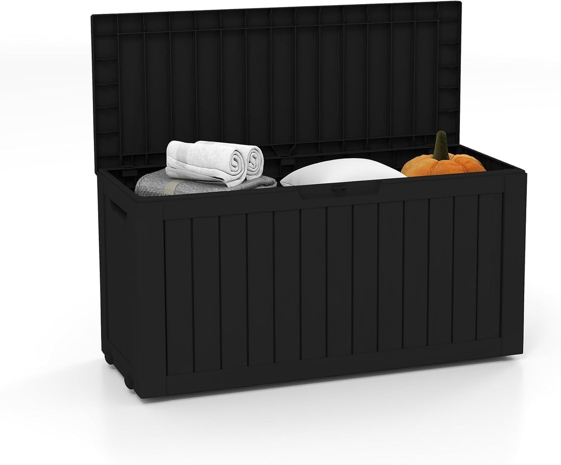 LAUSAINT HOME Resin Deck Box for Outdoor Storage - Weatherproof Patio Storage Bench