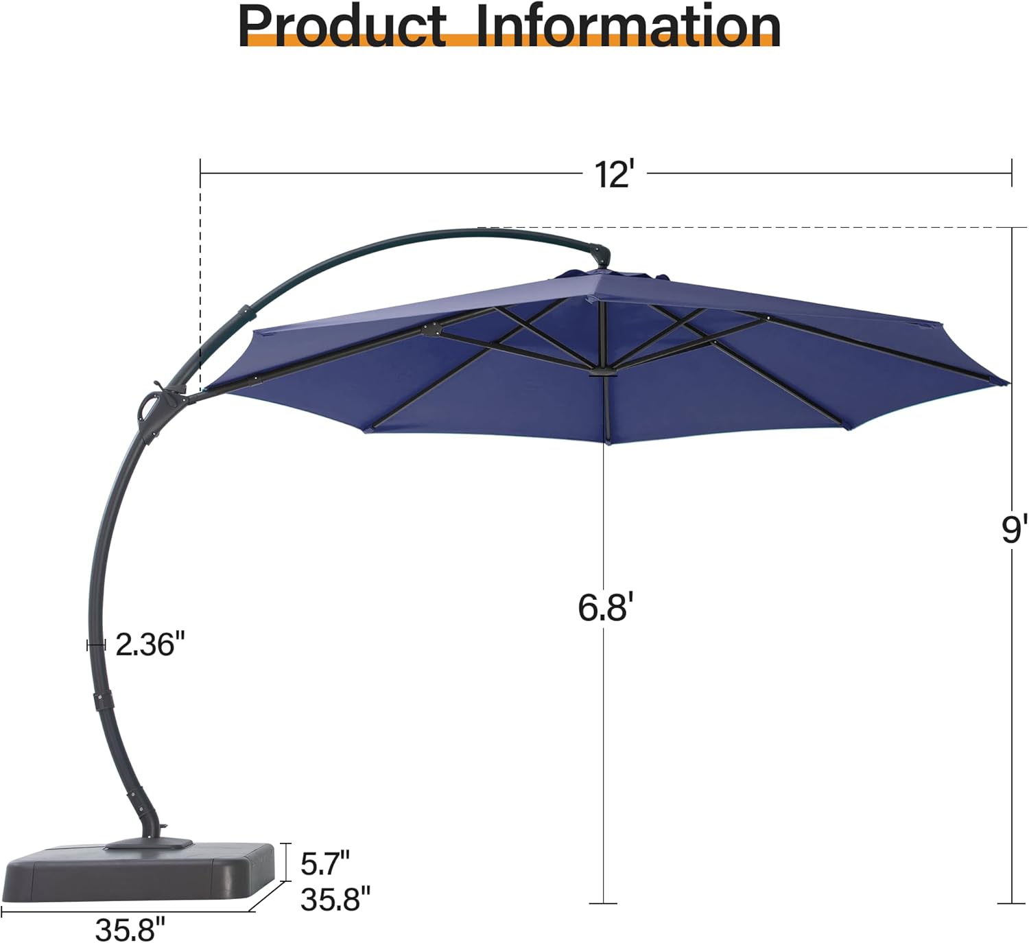 LAUSAINT HOME Outdoor Patio Umbrella with Base Included, Large Sun Shade Cantilever Umbrella Deluxe Curvy