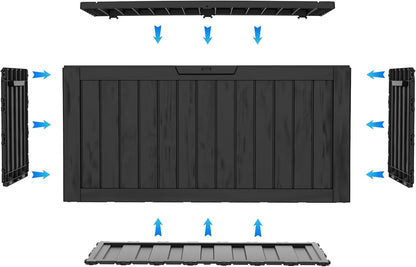 LAUSAINT HOME Resin Deck Box for Outdoor Storage - Weatherproof Patio Storage Bench