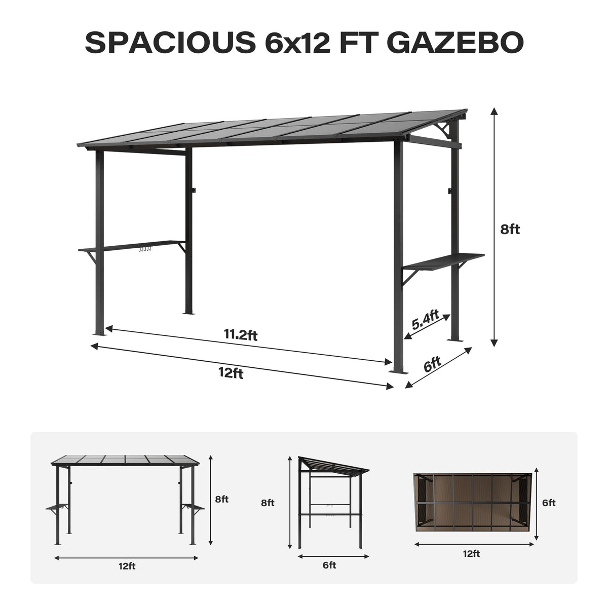 LAUSAINT HOME 5x8 FT Outdoor Grill Gazebo Canopy, BBQ Gazebo with 2-Tier Vented Top, 2 Durable Shelves &amp; Metal Frame Grill ShelterDark Gray