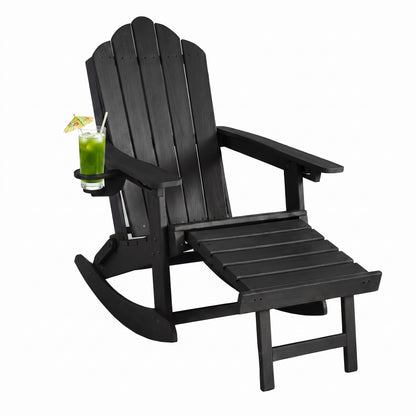 LAUSAINT HOME Folding Adirondack Rocking Chairs Set with Retractable Ottomans, 3-Position Adjustable Backrests and Cup Holders