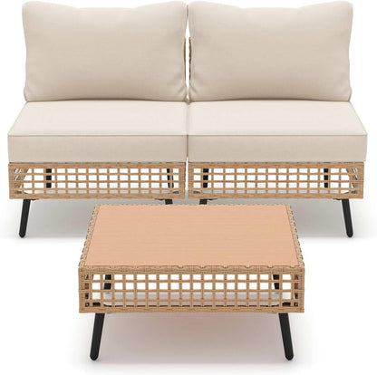 LAUSAINT HOME Outdoor Sectional Sofa Set All-Weather Patio Conversation Set with Thick Cushions