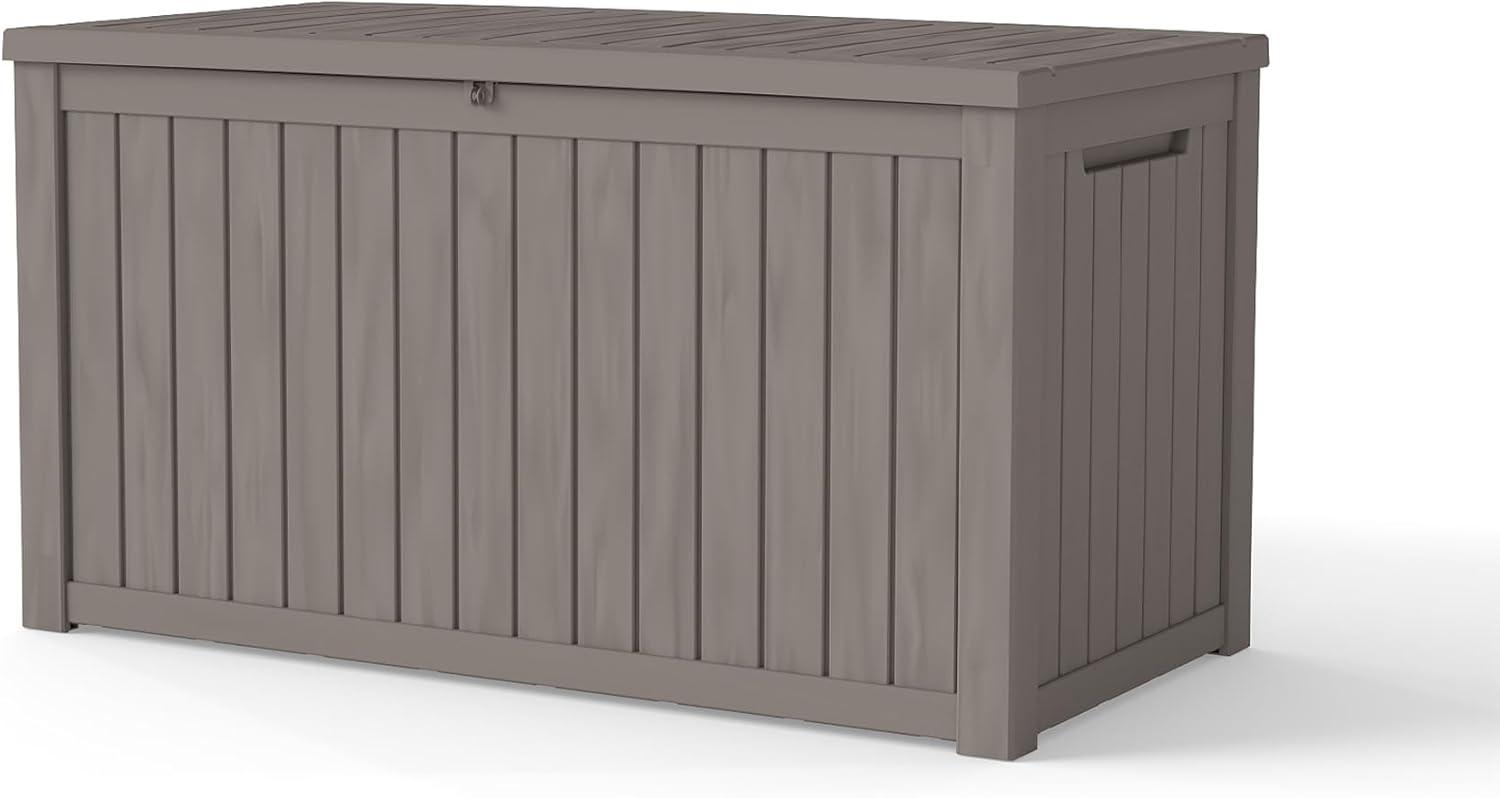 LAUSAINT HOME Resin Deck Box for Outdoor Storage - Weatherproof Patio Storage Bench