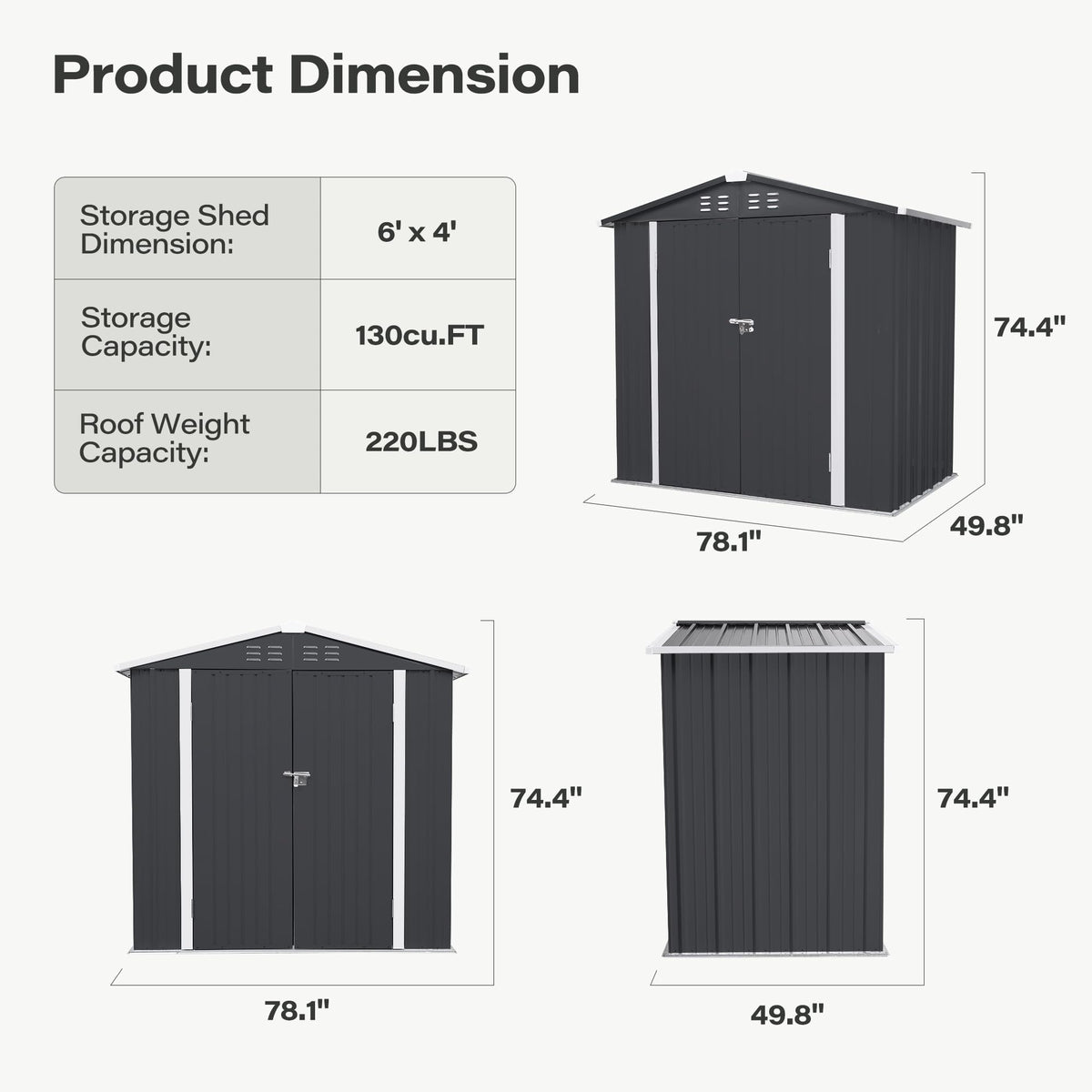 LAUSAINT HOME 10 x 3 FT 2-in-1 Metal Outdoor Storage Shed with Hardtop Gazebo, Lockable Galvanized Steel Lean-to Tool Shed with Sloped Roof, Black