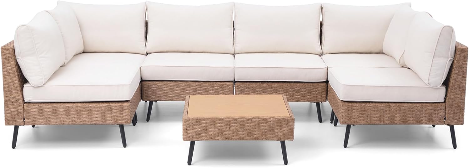 LAUSAINT HOME Outdoor Patio Furniture, 8 Piece Outdoor Sectional Sofa PE Rattan Wicker Patio Conversation Sets