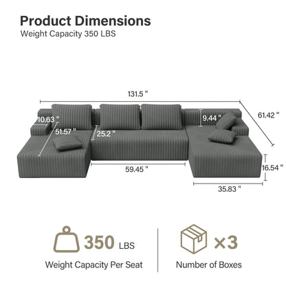 LAUSAINT HOME 96" Modular Sectional Sofa Couches, L-Shaped Boneless Cloud Sofa with 3 Deep Seat