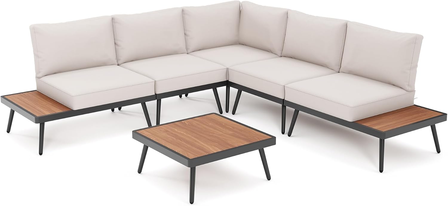 LAUSAINT HOME 6 Pieces Outdoor Sectional Patio Furniture Set with Coffee Top Table