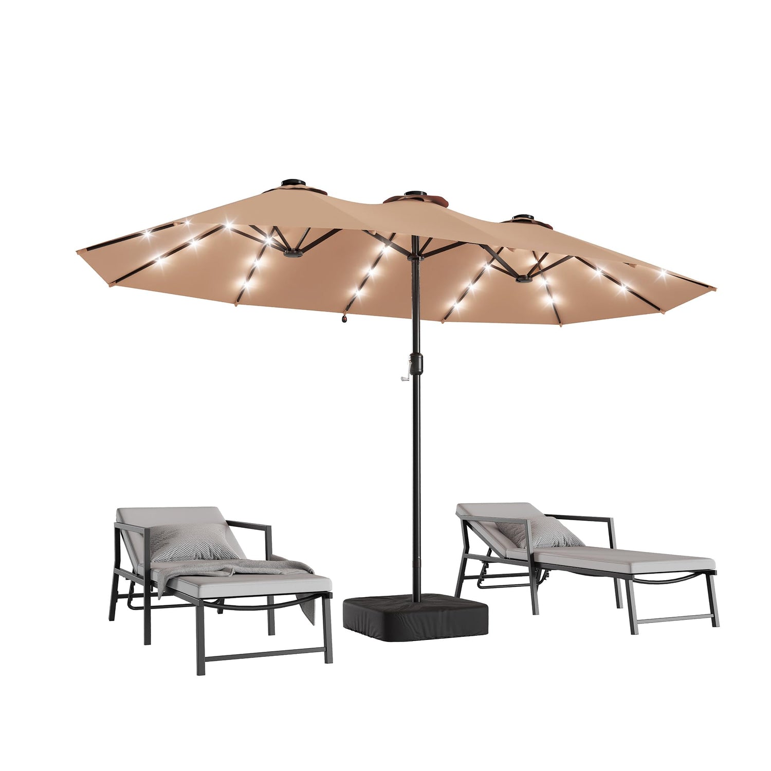 LAUSAINT HOME Large Double-Sided Rectangle Patio Umbrella with LED Light and Base, 13FT/15FT