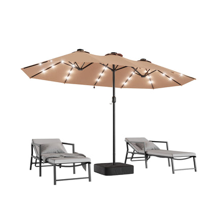 LAUSAINT HOME Large Double-Sided Rectangle Patio Umbrella with LED Light and Base, 13FT/15FT