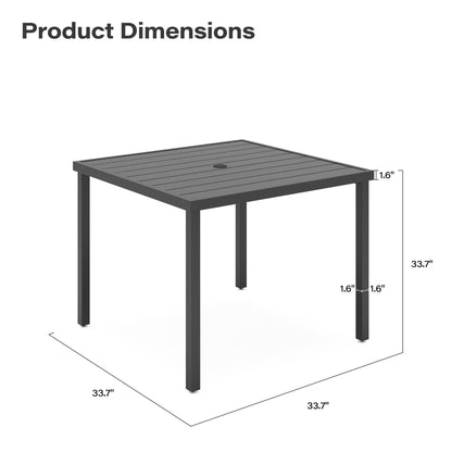 LAUSAINT HOME Outdoor Dining Table with Umbrella Hole, Weather Resistant Heavy Duty Metal Frame Table