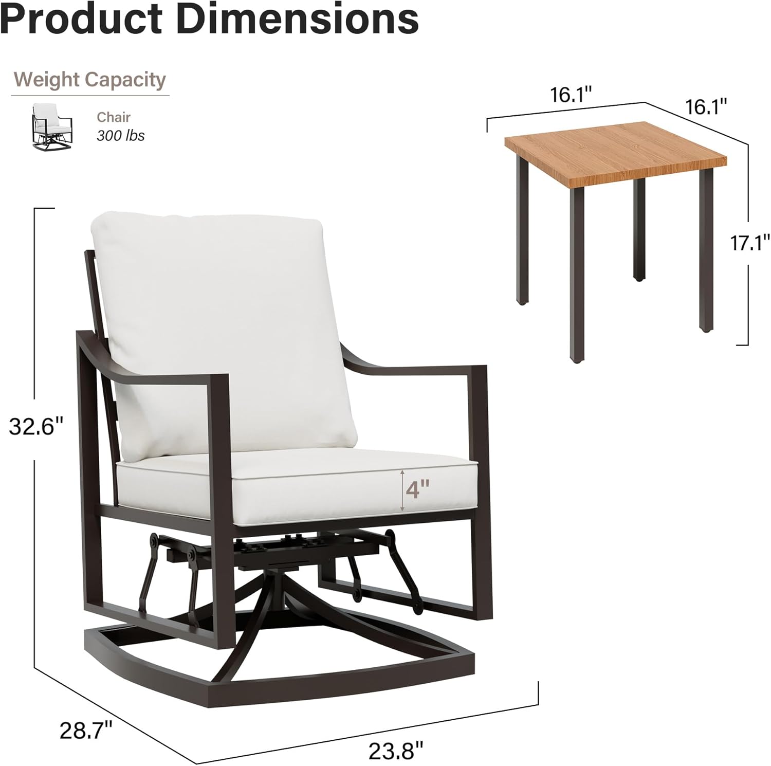 LAUSAINT HOME Outdoor Rocking Bistro Set, 3 Piece Swivel Glider Patio Conversation Set