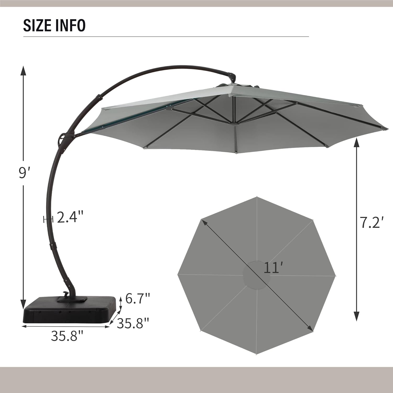 LAUSAINT HOME Outdoor Patio Umbrella with Base Included, Large Sun Shade Cantilever Umbrella Deluxe Curvy