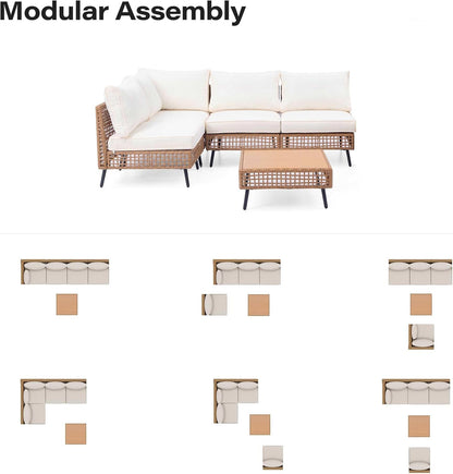 LAUSAINT HOME Outdoor Sectional Sofa Set All-Weather Patio Conversation Set with Thick Cushions