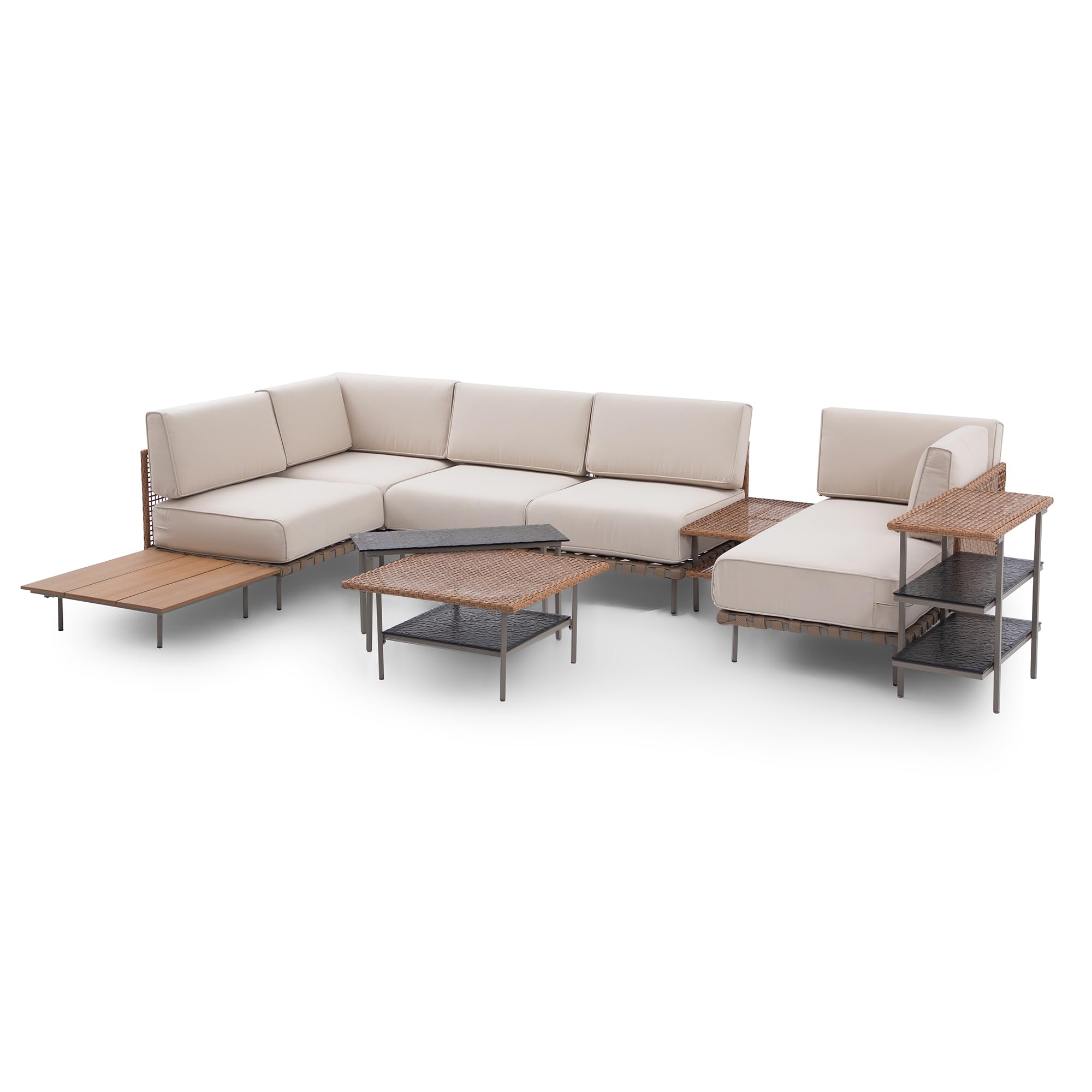 LAUSAINT HOME 7-Piece Outdoor Patio Furniture Set, Wicker Outdoor Conversation Set PE Rattan Sectional Sofa with Washable Cushions and Tempered Glass Table for Garden (Grey)