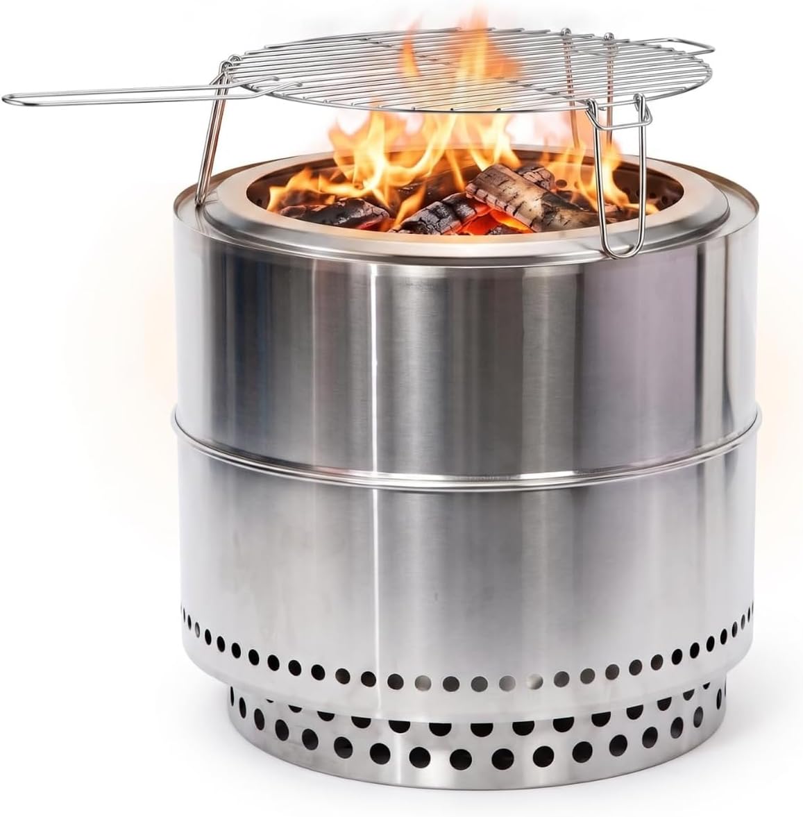 Lausaint Home 20 Inch Smokeless Fire Pit, Outdoor Wood Burning Firepit with Grill Grate &amp; Stand