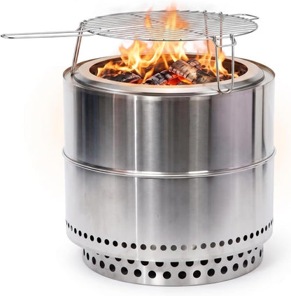 Lausaint Home 20 Inch Smokeless Fire Pit, Outdoor Wood Burning Firepit with Grill Grate &amp; Stand