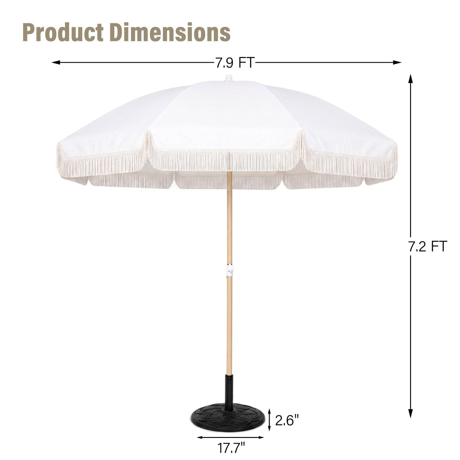LAUSAINT HOME 8ft Boho Beach Umbrella, UPF 50+ Sun Protection Outdoor Patio Umbrella with 8 Fiberglass Ribs, Rust-Resistant Frame for Garden, Poolside, Lawn, Backyard