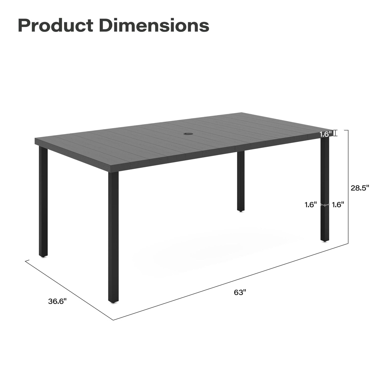 LAUSAINT HOME Outdoor Dining Table with Umbrella Hole, Weather Resistant Heavy Duty Metal Frame Table