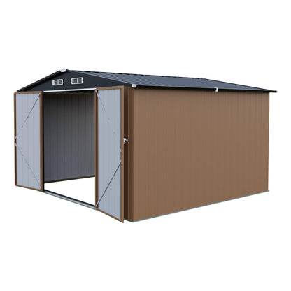 LAUSAINT HOME 10 x 3 FT 2-in-1 Metal Outdoor Storage Shed with Hardtop Gazebo, Lockable Galvanized Steel Lean-to Tool Shed with Sloped Roof, Black