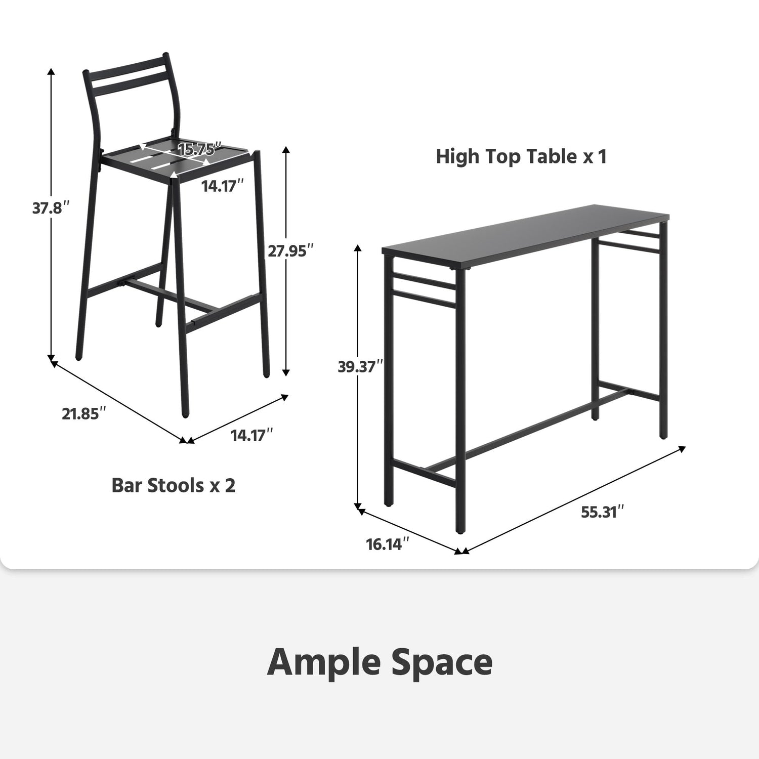 LAUSAINT HOME Outdoor Bar Height Set, 3 Pieces Patio High Top Table &amp; Bar Stools