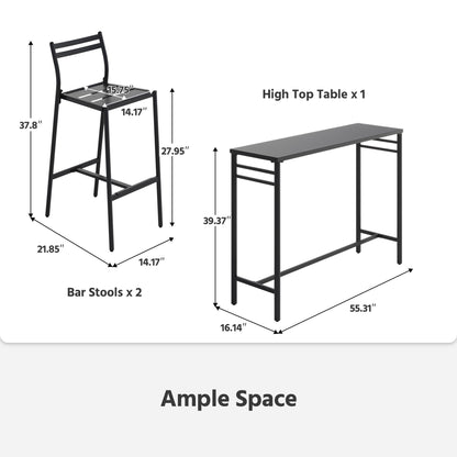 LAUSAINT HOME Outdoor Bar Height Set, 3 Pieces Patio High Top Table &amp; Bar Stools