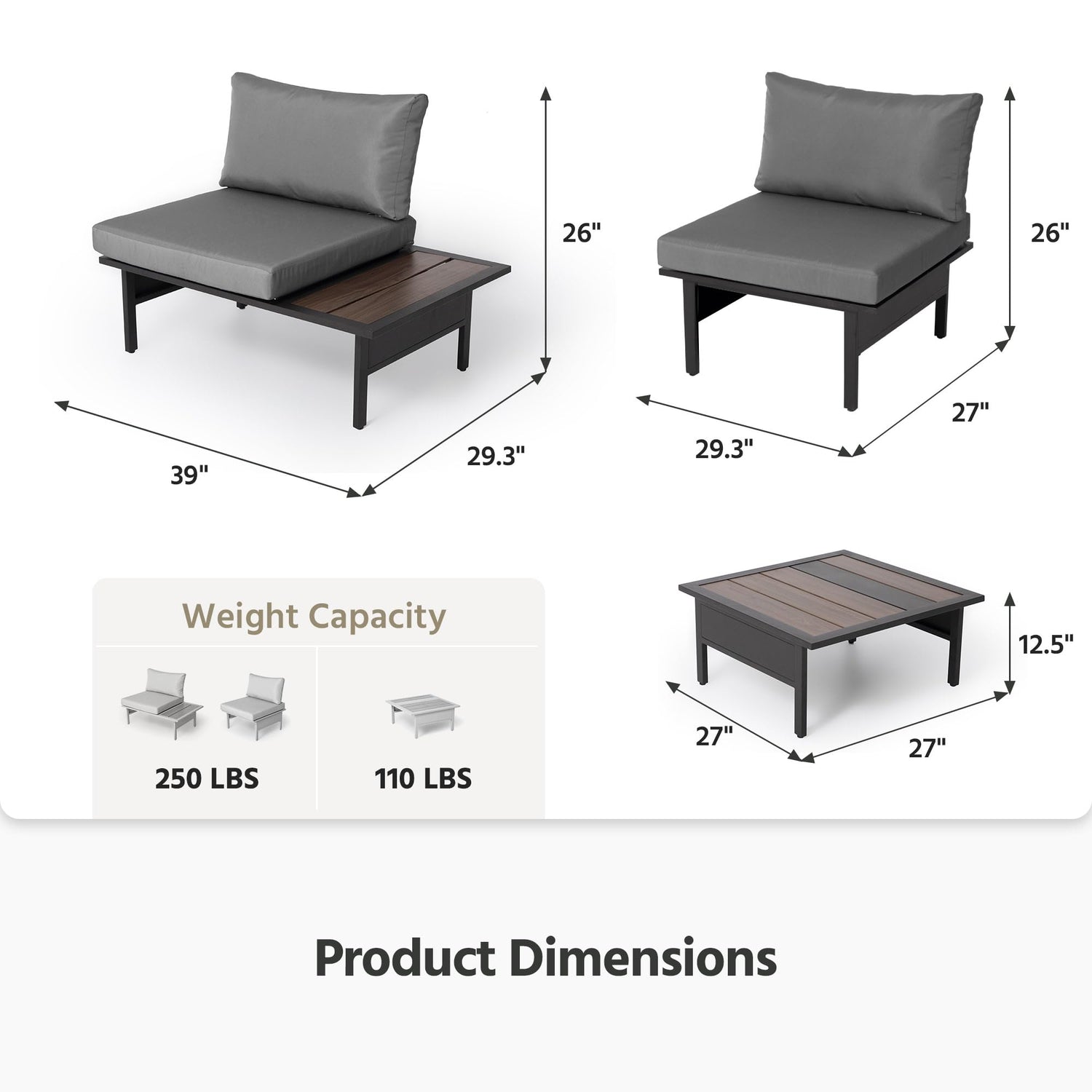 LAUSAINT HOME Patio Furniture Set, Outdoor Conversation Sets with Coffee Table