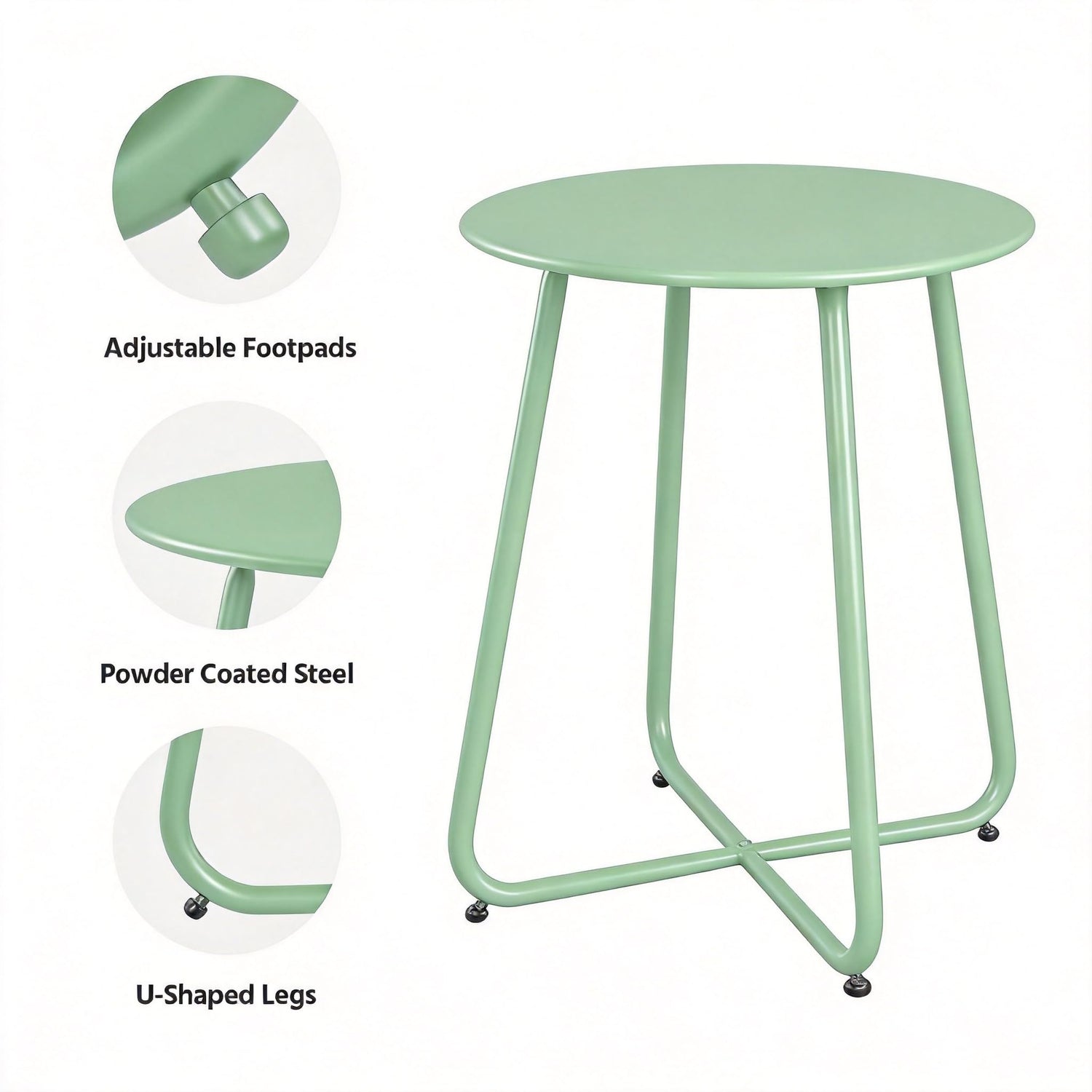 LAUSAINT HOME 18" Outdoor Side Table, Small Round Patio Table with Adjustable Footpads