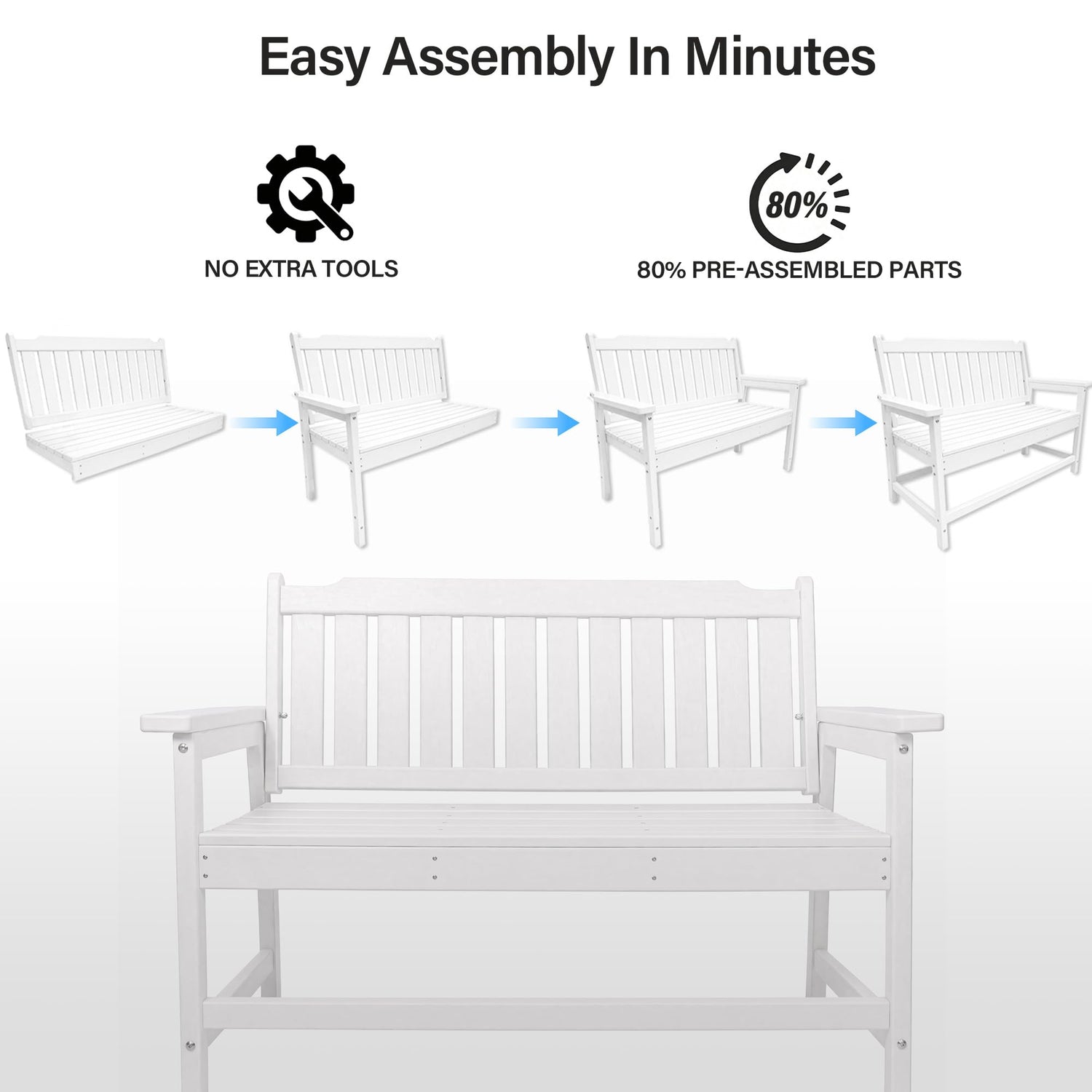 LAUSAINT HOME HDPE Outdoor Bench, Weather-Resistant Patio &amp; Porch Bench with Aluminum-Reinforced Frame