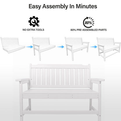 LAUSAINT HOME HDPE Outdoor Bench, Weather-Resistant Patio &amp; Porch Bench with Aluminum-Reinforced Frame