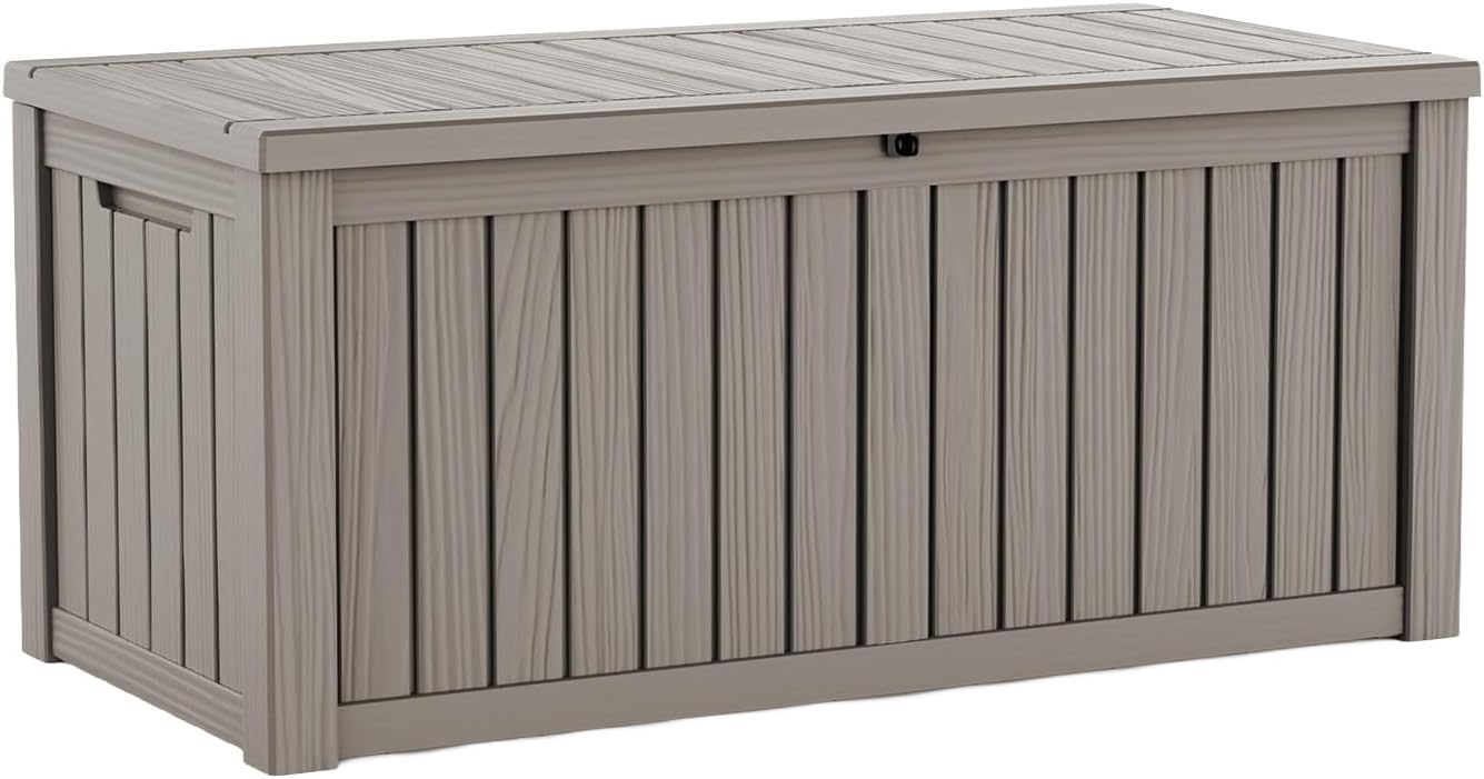 LAUSAINT HOME Resin Deck Box for Outdoor Storage - Weatherproof Patio Storage Bench