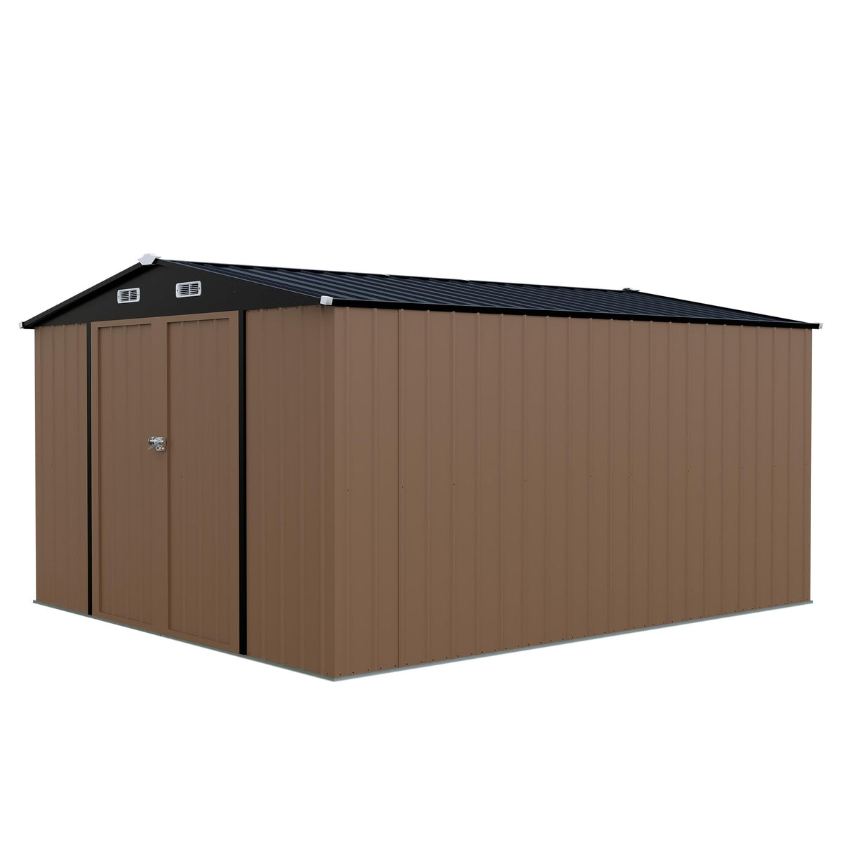 LAUSAINT HOME 8 x 6 FT Outdoor Storage Shed with Window, Galvanized Steel Storage Shed, Double Lockable Doors, Gable Roof &amp; Air Vent for Backyard, Brown