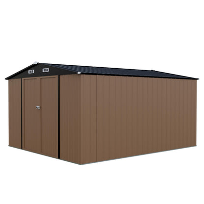 LAUSAINT HOME 10 x 3 FT 2-in-1 Metal Outdoor Storage Shed with Hardtop Gazebo, Lockable Galvanized Steel Lean-to Tool Shed with Sloped Roof, Black