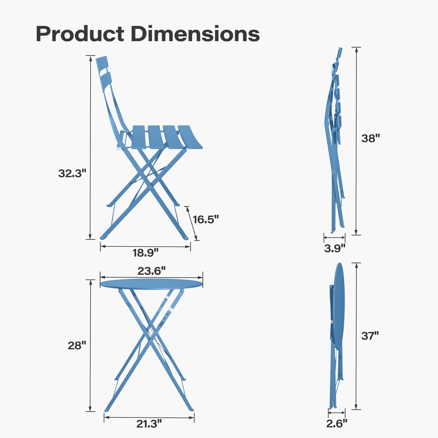 LAUSAINT HOME 3-Piece Steel Folding Bistro Set, Premium Weather-Resistant Patio Table &amp; Chairs
