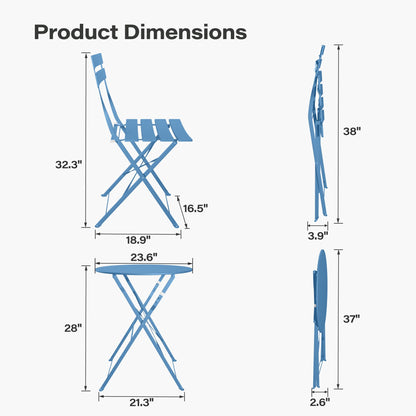 LAUSAINT HOME 3-Piece Steel Folding Bistro Set, Premium Weather-Resistant Patio Table &amp; Chairs