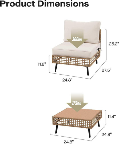 LAUSAINT HOME Outdoor Sectional Sofa Set All-Weather Patio Conversation Set with Thick Cushions