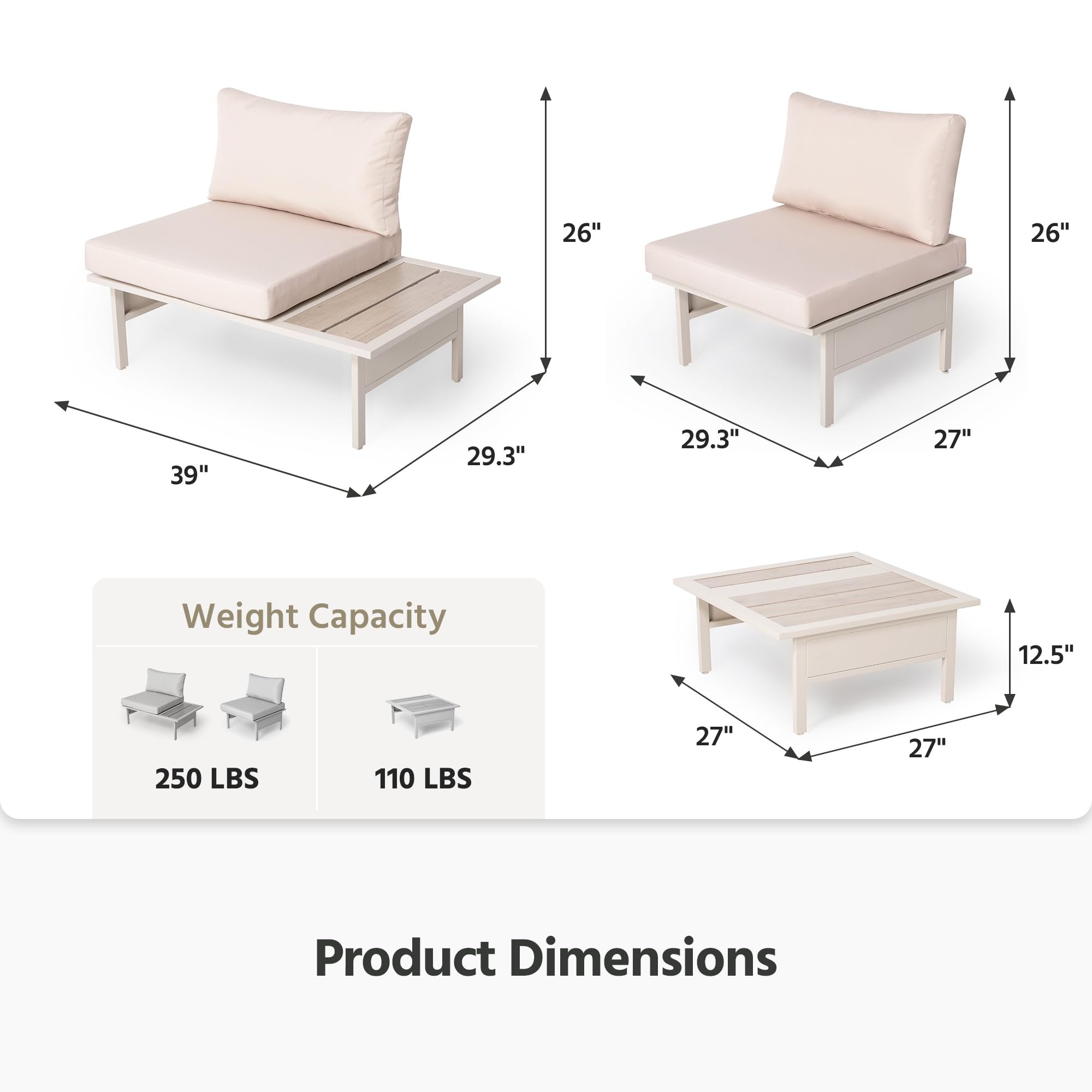 LAUSAINT HOME Patio Furniture Set, Outdoor Conversation Sets with Coffee Table