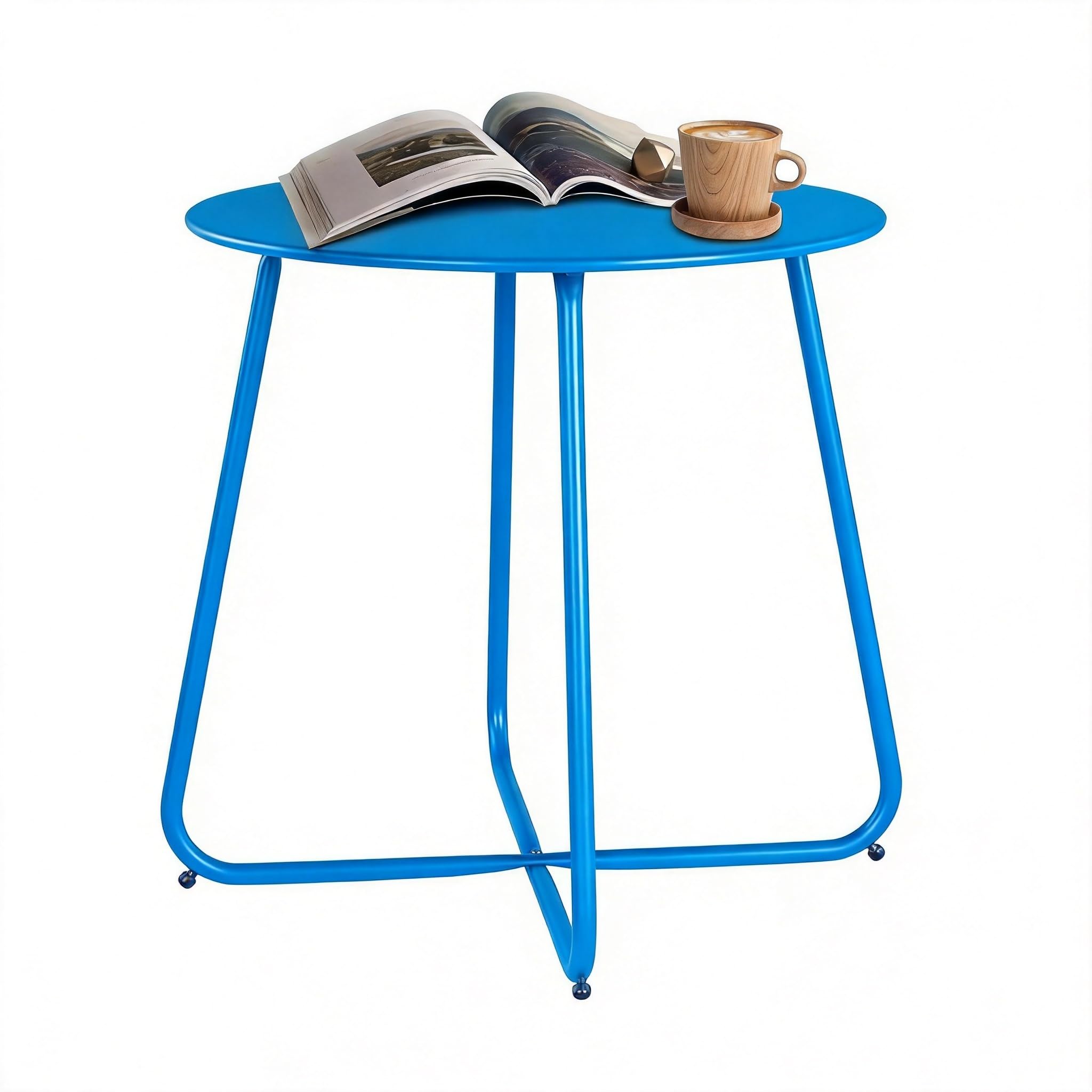 LAUSAINT HOME 18" Outdoor Side Table, Small Round Patio Table with Adjustable Footpads