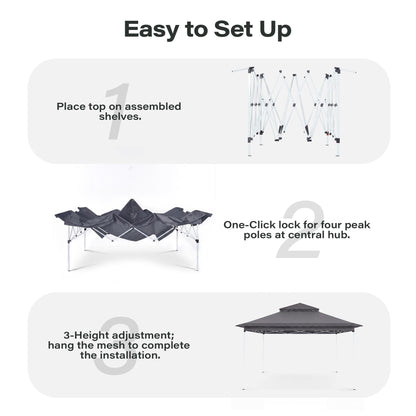 LAUSAINT HOME 11x11 Pop Up Gazebo with Mosquito Netting, Portable Outdoor Gazebo Canopy Tent with Sidewalls, One Push Instant Setup &amp; Adjustable Height for Patio Backyard Party BBQ Deck, Grey